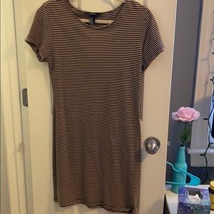 Tan and black striped t-shirt dress